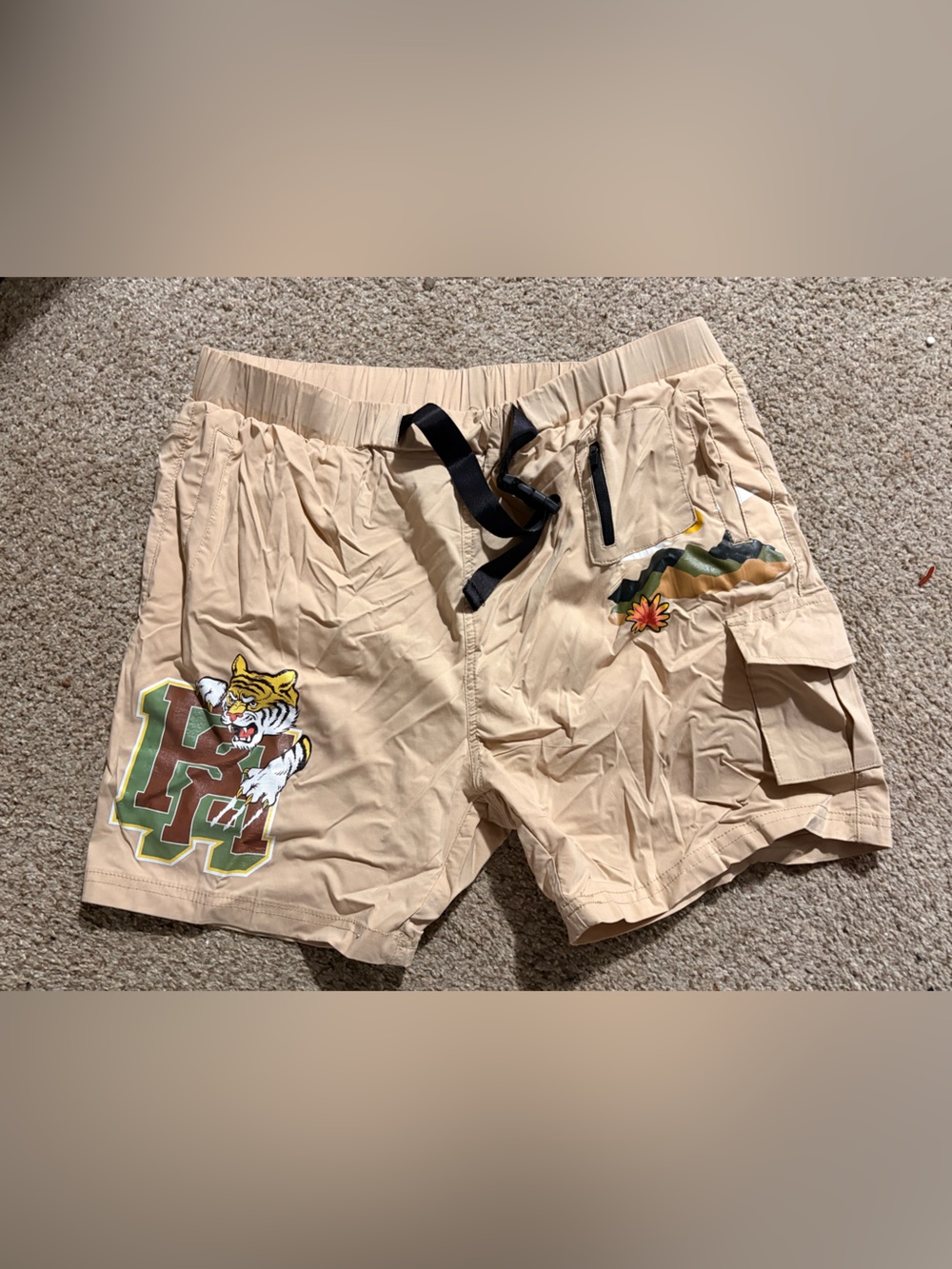 Rue21 Beige Cargo Shorts with Tiger Patch